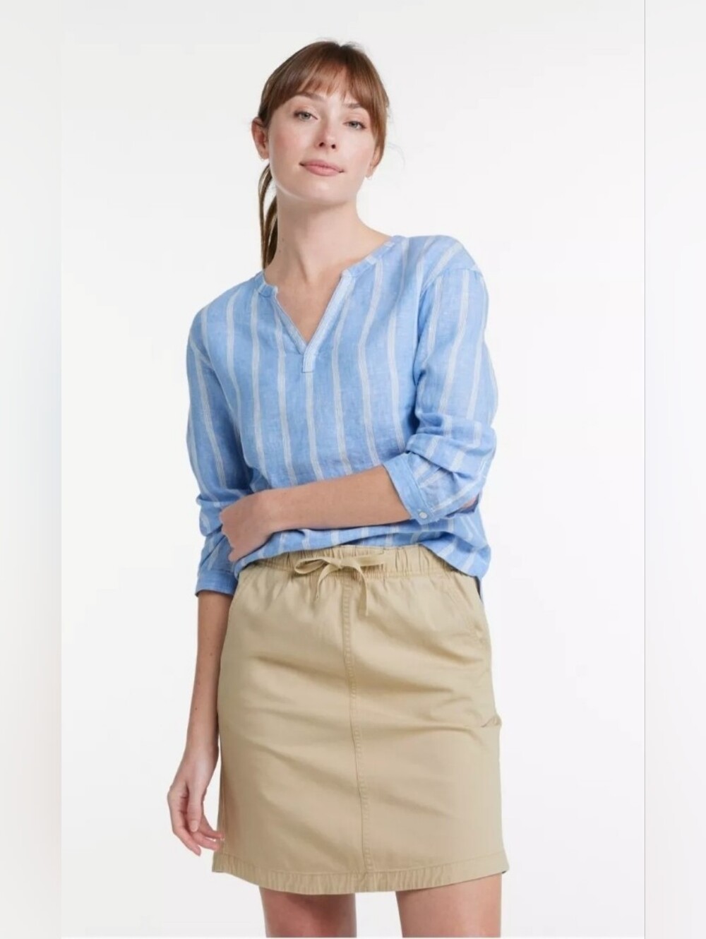 L.L. Bean Premium Washable 100% Linen Shirt, Arctic Blue Stripe Plus Size 2x